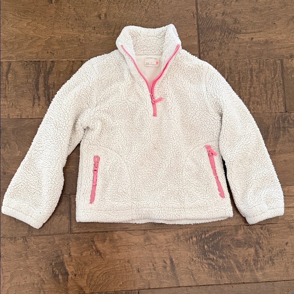 Crewcuts White Fleece Pullover with Pink Accents